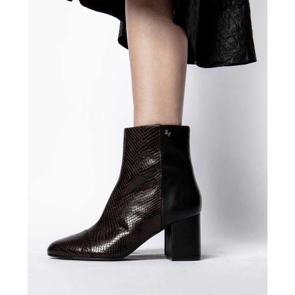 Zadig & Voltaire Women's Lena Mid Heel Leather Ankle Boots